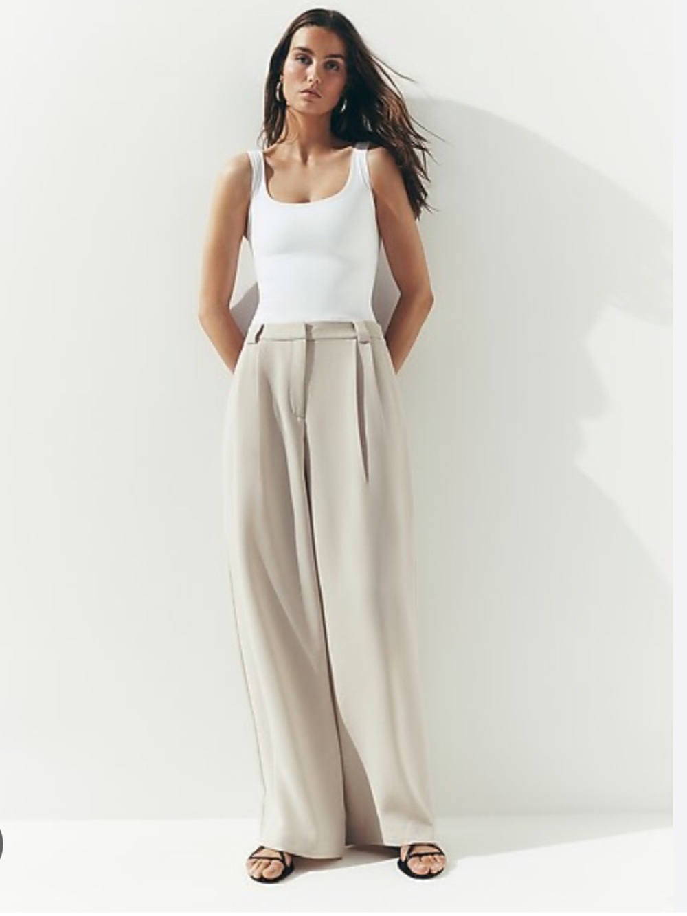 NWT Express Signature Crepe High-Waist Relaxed Trousers in Warm Ivory Size 10L